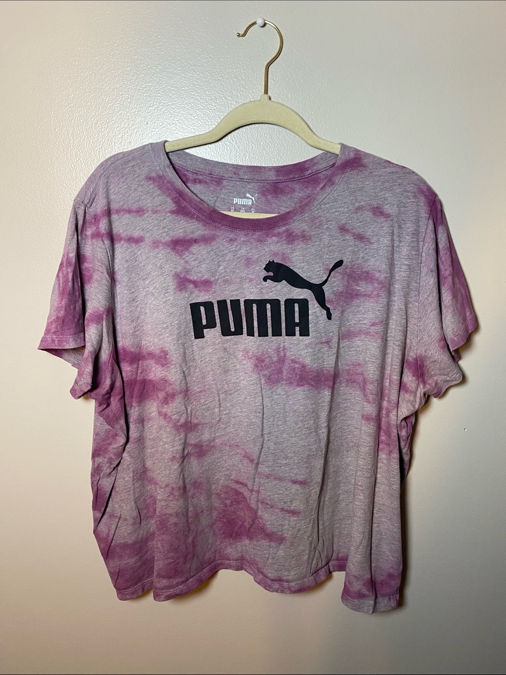 Puma Pink Tie-Dye Short Sleeve Logo Tee